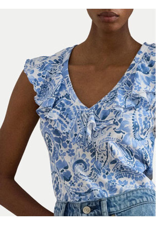 Lauren Ralph Lauren - LAUREN RALPH LAUREN Bluzka 200P13316001 Niebieski jasny Slim Fit. Kolor: niebieski. Materiał: bawełna