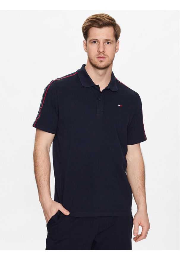 TOMMY HILFIGER - Tommy Hilfiger Polo Textured Tape MW0MW30713 Granatowy Slim Fit. Typ kołnierza: polo. Kolor: niebieski. Materiał: bawełna