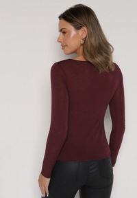 Born2be - Bordowa Wiskozowa Bluzka z Długim Rękawem z Dodatkiem Kaszmiru Uninda. Okazja: na co dzień. Kolor: czerwony. Materiał: wiskoza, kaszmir. Długość rękawa: długi rękaw. Długość: długie. Styl: casual, elegancki #2