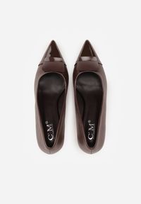 Born2be - Brązowe Szpilki Ozdobione z Geometryczną Aplikacją Lysastos. Okazja: na co dzień. Kolor: brązowy. Materiał: jeans. Wzór: geometria, aplikacja. Obcas: na szpilce. Styl: casual, elegancki, klasyczny. Wysokość obcasa: średni #2