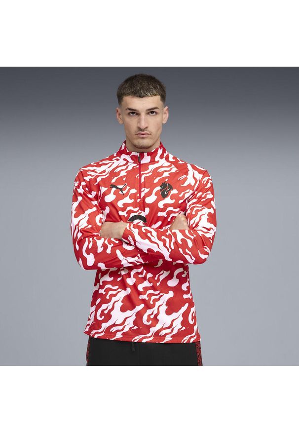 Puma - Męska bluza przedmeczowa z zamkiem 1/4 AC Milan PUMA White For All Time Red. Kolor: czerwony, biały, wielokolorowy. Sport: piłka nożna
