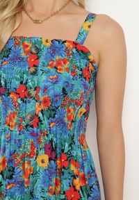 Born2be - Niebiesko-Czerwona Wiskozowa Sukienka z Gumką w Talii na Cienkich Ramiączkach z Guzikami Opelea. Okazja: na co dzień. Kolor: niebieski. Materiał: wiskoza. Długość rękawa: na ramiączkach. Sezon: lato. Styl: casual, elegancki #3