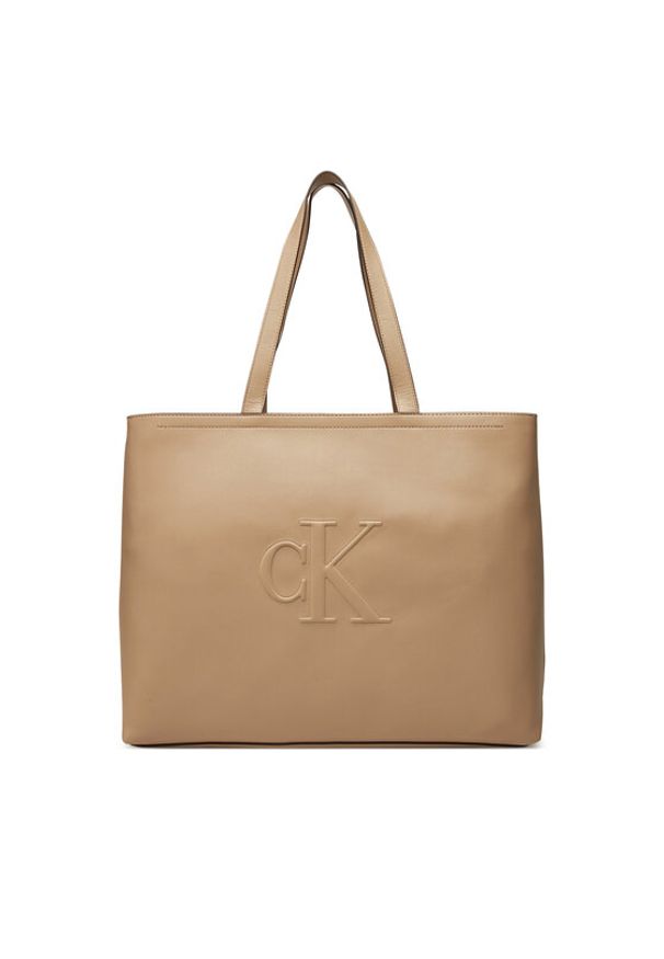 Calvin Klein Jeans Torebka Sculpted Slim Tote34 LV04K3070G Beżowy. Kolor: beżowy. Materiał: skórzane