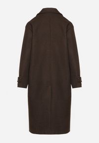 Born2be - Brązowy Dwurzędowy Płaszcz Oversize z Wełny i Wiskozy w Eleganckim Stylu Tiliavia. Okazja: na co dzień. Typ kołnierza: golf. Kolor: brązowy. Materiał: wiskoza, wełna. Wzór: aplikacja. Styl: elegancki