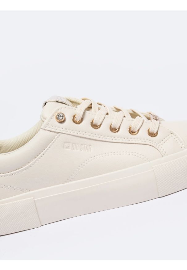 Big-Star - Sneakersy damskie ze skóry ekologicznej beżowe NN274210 801. Okazja: na co dzień, na spacer. Kolor: beżowy. Materiał: skóra ekologiczna. Szerokość cholewki: normalna. Sport: turystyka piesza