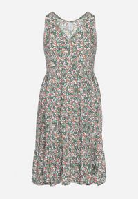 Born2be - Zielono-Różowa Sukienka Bawełniana Bez Rękawów na Lato Biazena. Okazja: na co dzień. Kolor: zielony. Materiał: bawełna. Długość rękawa: bez rękawów. Sezon: lato. Styl: casual, wizytowy #4