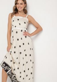 Born2be - Beżowa Wiskozowa Sukienka z Geometrycznym Wzorem Lenirisa. Okazja: na co dzień. Kolor: beżowy. Materiał: wiskoza. Długość rękawa: na ramiączkach. Wzór: geometria. Typ sukienki: proste. Styl: klasyczny, casual, elegancki #7