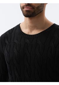 Ombre Clothing - Sweter męski z warkoczowym splotem - czarny V3 E195 - XXL. Okazja: na co dzień. Kolor: czarny. Materiał: jeans, bawełna, akryl. Wzór: ze splotem. Styl: klasyczny, casual, elegancki