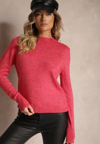 Renee - Różowy Klasyczny Sweter Porttina. Okazja: na spotkanie biznesowe, na co dzień. Kolor: różowy. Materiał: jeans. Długość rękawa: długi rękaw. Długość: długie. Styl: klasyczny #5