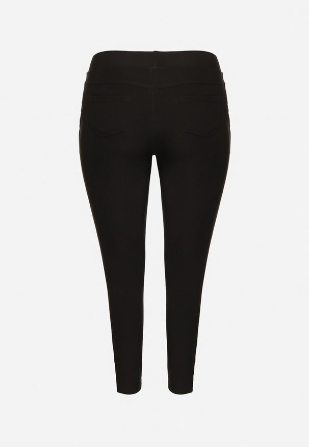 Born2be - Czarne Bawełniane Spodnie Skinny z Gumką w Talii Arinka. Okazja: na co dzień. Kolor: czarny. Materiał: bawełna. Wzór: aplikacja. Styl: klasyczny, elegancki, casual