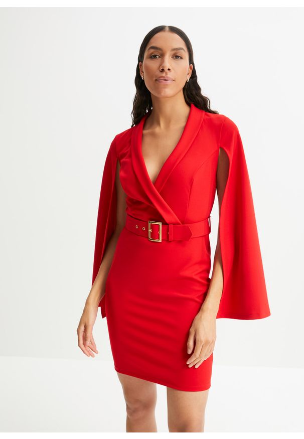 bonprix - Sukienka z paskiem. Kolor: czerwony. Długość: mini