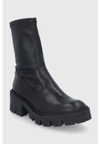 Wojas Botki damskie kolor czarny na słupku. Nosek buta: okrągły. Kolor: czarny. Materiał: skóra. Obcas: na słupku. Wysokość obcasa: średni #3