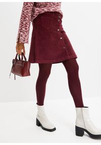 bonprix - Spódnica sztruksowa ze stretchem i plisą guzikową. Kolor: czerwony. Materiał: sztruks #1