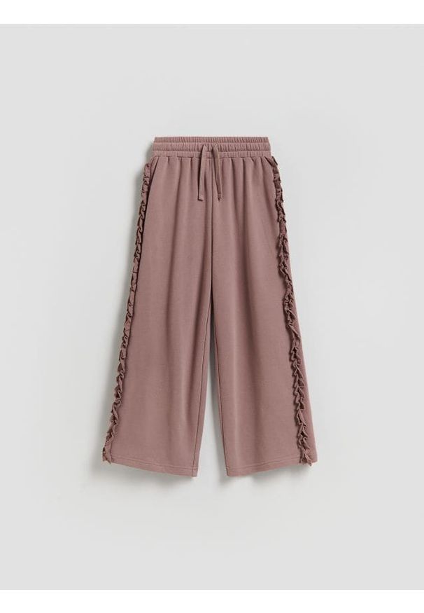 Reserved - Spodnie dresowe wide leg - brązowy. Kolor: brązowy. Materiał: dresówka