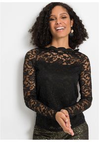 bonprix - Koronkowa bluzka z długim rękawem. Kolor: czarny. Materiał: koronka. Długość rękawa: długi rękaw. Długość: długie #1