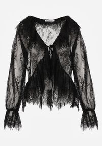 Born2be - Czarna Bawełniana Bluzka z Transparentnej Koronki z Falbankami w Stylu Boho Palamna. Okazja: na co dzień. Typ kołnierza: kołnierz z falbankami. Kolor: czarny. Materiał: bawełna, koronka. Długość: długie. Wzór: koronka. Styl: boho #7