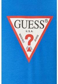 Guess - Bluza. Okazja: na co dzień. Typ kołnierza: bez kaptura. Kolor: niebieski. Materiał: bawełna, dzianina, elastan. Wzór: nadruk. Styl: casual #2