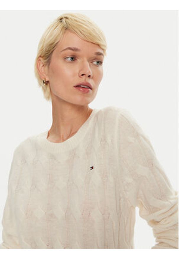 TOMMY HILFIGER - Tommy Hilfiger Sweter WW0WW43586 Écru Regular Fit. Materiał: wełna
