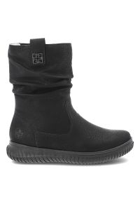 Czarne Botki Rieker Ocieplane Obuwie Damskie. Okazja: na spacer, na co dzień. Zapięcie: klamry. Kolor: czarny. Materiał: materiał. Sezon: zima, jesień. Styl: klasyczny, casual, elegancki #5