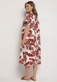Born2be - Bordowa Sukienka z Wiskozą i Lnem Pudełkowa z Kieszeniami w Kwiatowy Wzór Boho Natundelia. Okazja: na co dzień. Kolor: czerwony. Materiał: len, wiskoza. Wzór: kwiaty. Styl: boho #7