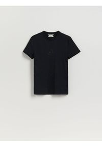 Reserved - Bawełniany t-shirt slim fit - czarny. Kolor: czarny. Materiał: bawełna