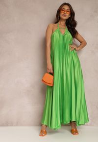 Renee - Zielona Sukienka Mellastis. Kolor: zielony. Materiał: satyna. Długość rękawa: bez rękawów. Typ sukienki: rozkloszowane. Długość: maxi #5