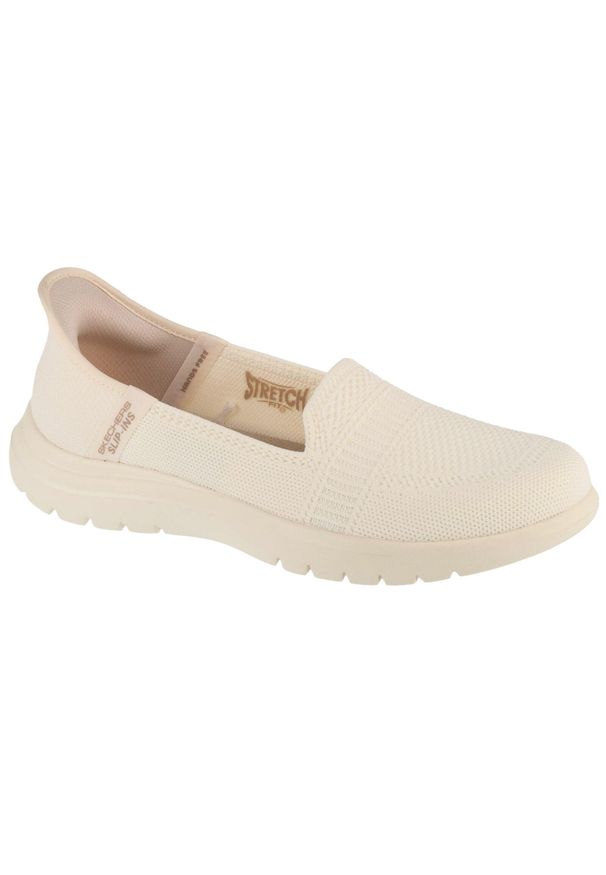 skechers - Buty do chodzenia damskie, Slip-Ins On The Go Flex - Camellia. Kolor: biały. Materiał: materiał, syntetyk. Sport: turystyka piesza