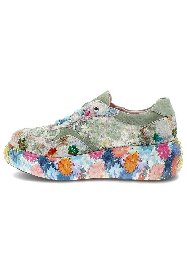 Sneakersy damskie Laura Vita, perforowana cholewka oraz podwyższona podeszwa z ozdobnym wzorem na boku, kolorowe, 64 SL26803B-64. Okazja: na co dzień, na spacer. Zapięcie: sznurówki. Szerokość cholewki: normalna. Wzór: kolorowy. Sezon: wiosna, lato. Styl: casual