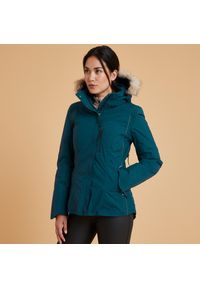 FOUGANZA - Kurtka jeździecka damska Fouganza 580 ciepła i wodoodporna. Kolor: niebieski, turkusowy, wielokolorowy, zielony. Materiał: materiał. Sezon: zima. Sport: jeździectwo #1