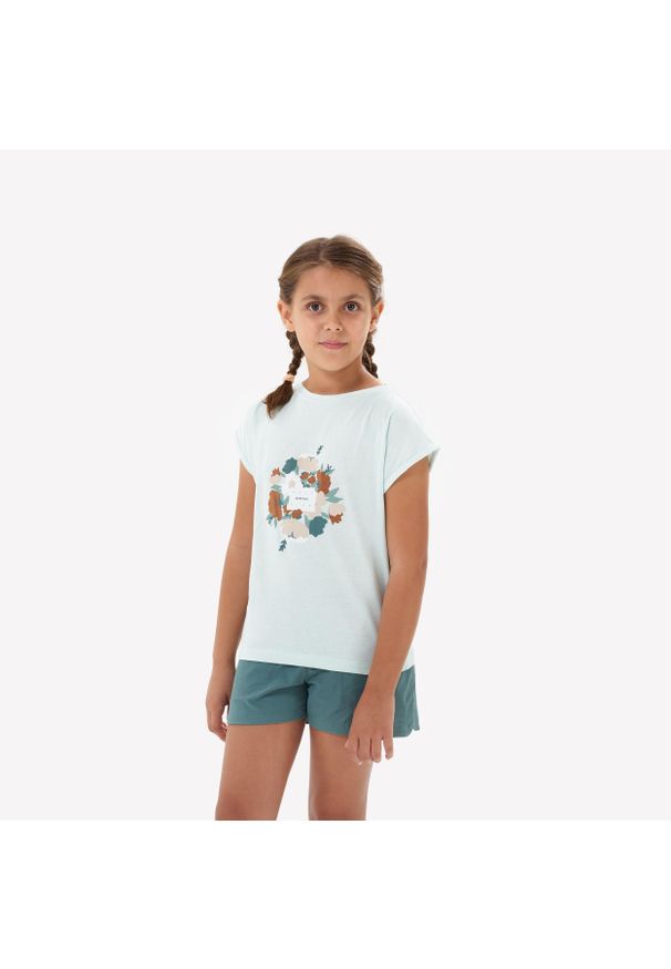 quechua - Koszulka turystyczna dla dzieci Quechua MH100. Kolor: niebieski, wielokolorowy, zielony. Materiał: poliester, bawełna, materiał. Sezon: lato. Sport: turystyka piesza