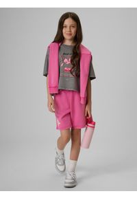 4f - 4F T-shirt boxy z nadrukiem dziewczęcy - szary 134/140 (8-10 lat). Okazja: na co dzień. Kolor: szary. Materiał: materiał, bawełna, dzianina. Długość: krótkie. Wzór: nadruk. Sezon: lato. Styl: casual #2