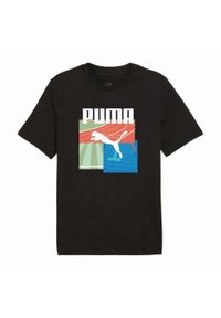 Puma - Męska Graficzna Koszulka Na Lato. Kolor: czarny. Sezon: lato. Sport: turystyka piesza