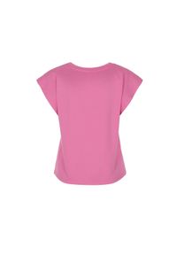 Ochnik - Różowy T-shirt damski basic. Kolor: różowy. Materiał: tkanina, bawełna, elastan
