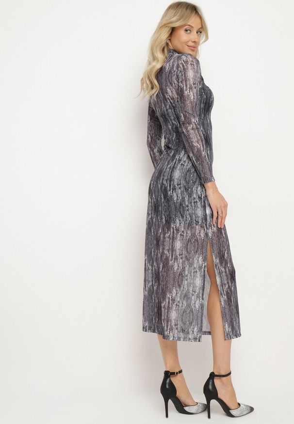 Born2be - Szara Transparentna Sukienka z Wiskozą Półgolfem i Halką Vertilena. Okazja: na co dzień. Kolor: szary. Materiał: wiskoza. Typ sukienki: dopasowane. Styl: wizytowy, casual, elegancki