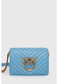 Pinko torebka skórzana kolor niebieski. Kolor: niebieski. Materiał: skórzane. Rodzaj torebki: na ramię