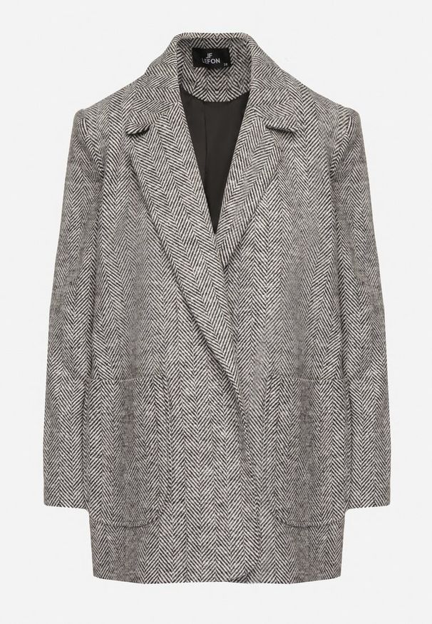 Born2be - Czarno-Biała Niezapinana Marynarka z Kieszeniami i Poduszkami w Ramionach Avalissa. Okazja: na co dzień. Kolor: czarny. Materiał: jeans, dzianina. Styl: klasyczny, casual, elegancki