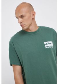 Quiksilver T-shirt bawełniany kolor zielony gładki. Okazja: na co dzień. Kolor: zielony. Materiał: bawełna. Wzór: gładki. Styl: casual
