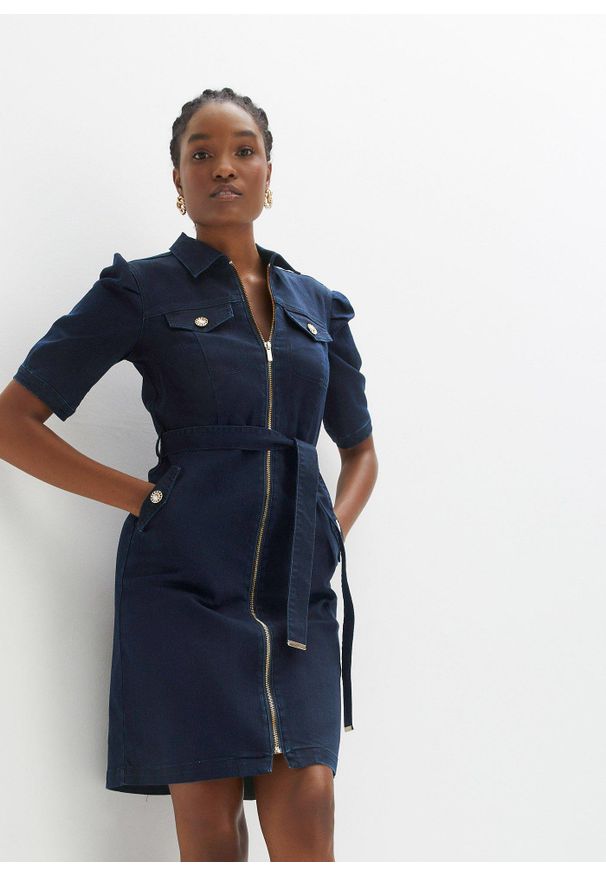 bonprix - Sukienka dżinsowa z zamkiem. Kolor: niebieski