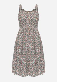 Renee - Zielono-Różowa Taliowana Sukienka Bawełniana o Rozkloszowanym Kroju z Gumką w Pasie Nelyssa. Okazja: na co dzień, na randkę. Typ kołnierza: dekolt hiszpanka. Kolor: zielony. Materiał: bawełna. Długość rękawa: na ramiączkach. Sezon: lato. Styl: boho, casual #7