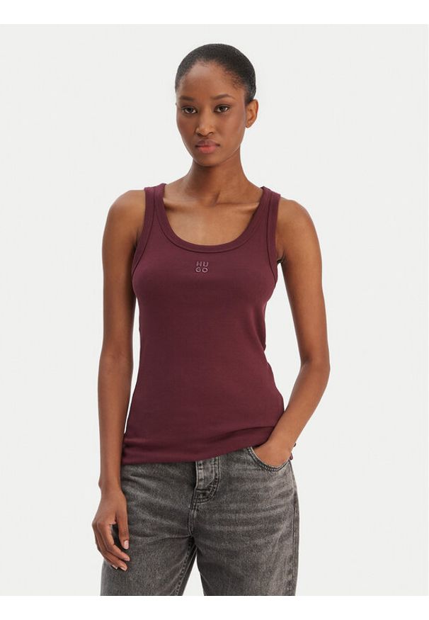 Hugo - HUGO Top Datamia 50514489 Bordowy Slim Fit. Kolor: czerwony. Materiał: bawełna