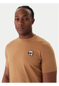 Karl Lagerfeld - KARL LAGERFELD T-Shirt 755710 561224 Beżowy Regular Fit. Typ kołnierza: dekolt w karo. Kolor: beżowy. Materiał: bawełna #3