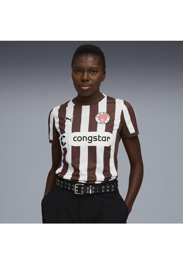 Puma - Damska koszulka domowa FC St. Pauli 25/26 PUMA. Kolor: brązowy, biały, wielokolorowy. Sport: piłka nożna, bieganie