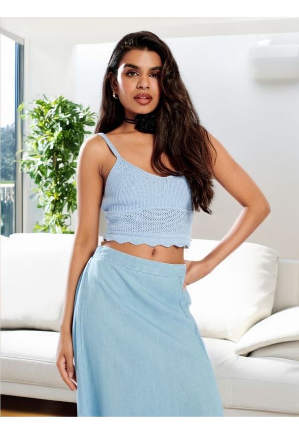 Sinsay - Spódnica midi z rozporkiem - niebieski. Kolor: niebieski. Materiał: materiał