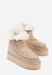 Born2be - Beżowe Śniegowce z Przeszyciami Oliwedea. Okazja: na co dzień. Kolor: beżowy. Materiał: jeans. Styl: casual, elegancki #6