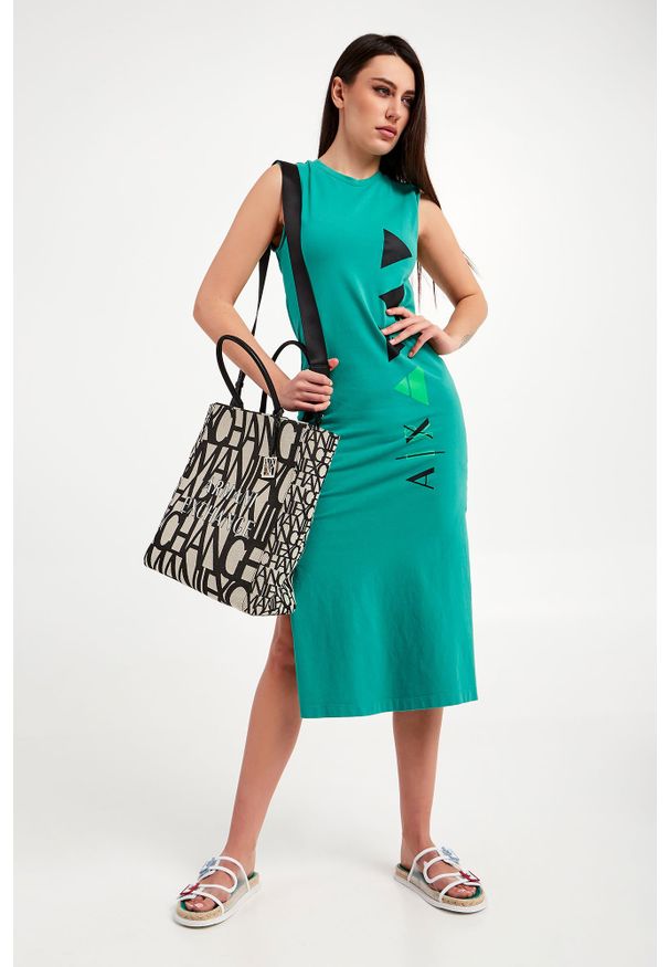 Armani Exchange - Sukienka ARMANI EXCHANGE. Materiał: bawełna. Długość rękawa: na ramiączkach. Wzór: nadruk. Długość: maxi