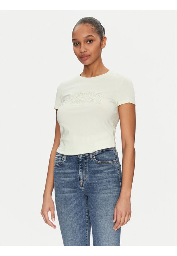Guess T-Shirt W5GI04 J1314 Żółty Slim Fit. Kolor: żółty. Materiał: bawełna