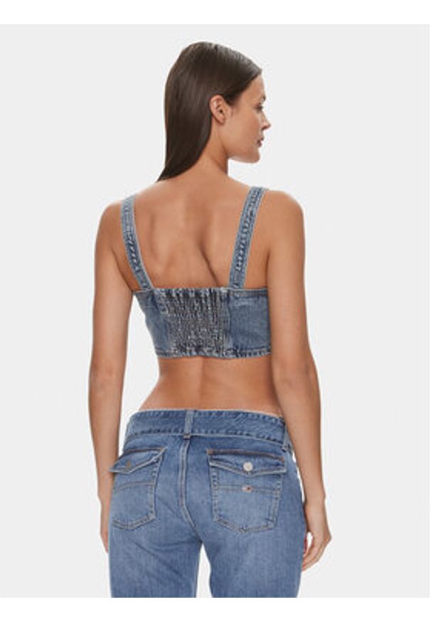 Tommy Jeans Top DW0DW17065 Niebieski Slim Fit. Kolor: niebieski. Materiał: bawełna