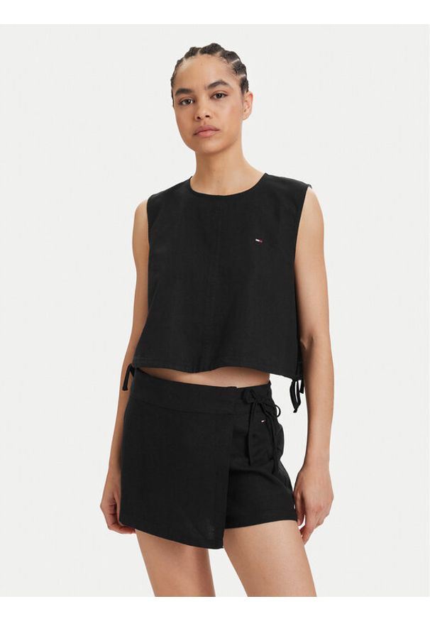 Tommy Jeans Top DW0DW22779 Czarny Regular Fit. Kolor: czarny. Materiał: len