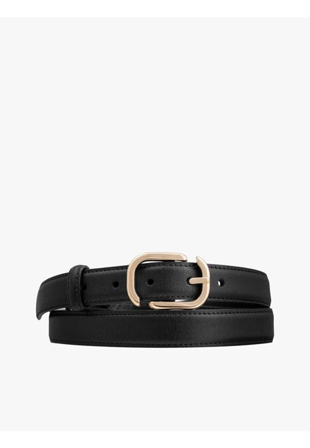 Ryłko - Czarny pasek damski ze skóry licowej. Kolor: czarny. Materiał: skóra. Wzór: aplikacja