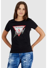 Guess - GUESS Czarny t-shirt damski icon. Kolor: czarny. Materiał: bawełna